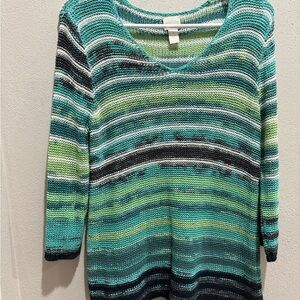 Chico’s Striped Turquoise shades Women's Sweater